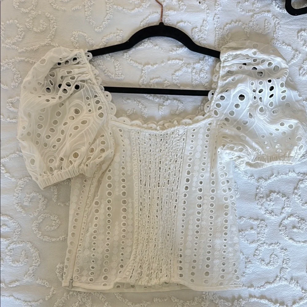 CHARO RUIZ ELLA WHITE BUSTIER TOP WITH BRODERIE ANGLAISE EMBROIDERY - Picture 6 of 10